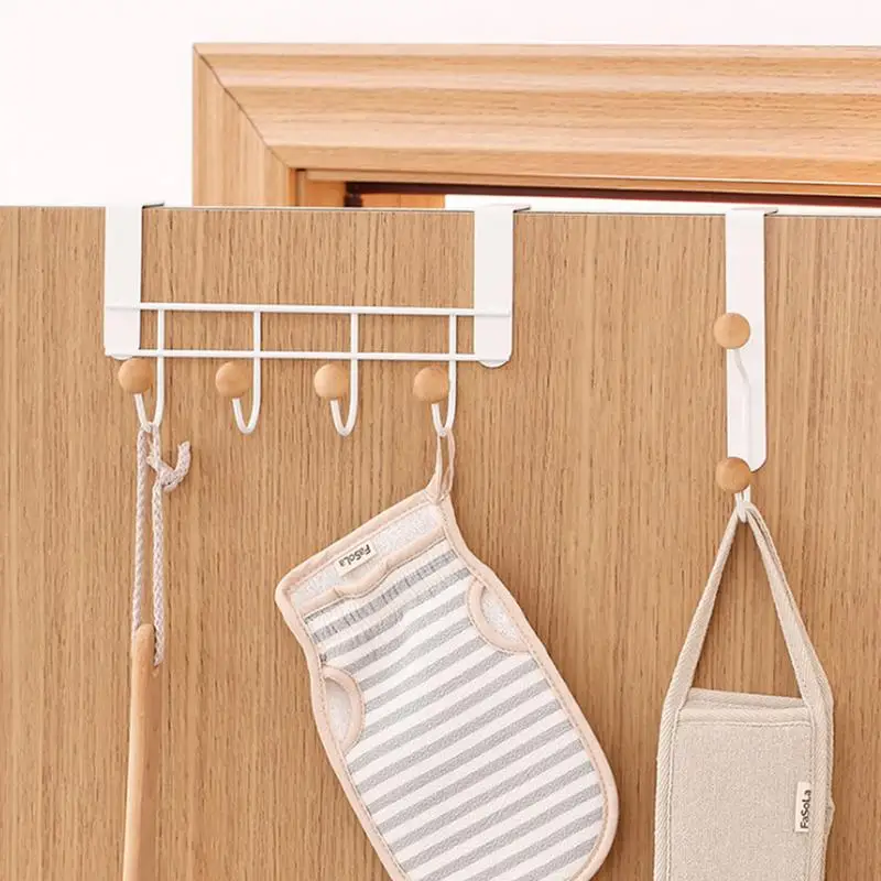 

White Over The Door Hooks Sturdy Metal Over Door Wooden Hooks Organizer Rack for Hanging Coats Hats Robes Towels, Bathroom