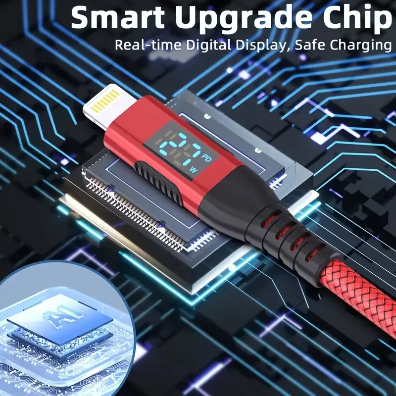 MFI Certified Nylon Braided Type C to Lightning Fast Charging Cable With Led Digital Display - Image 2