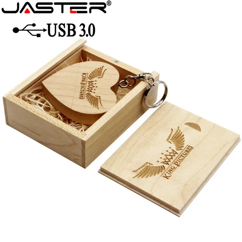 자스터 USB 3.0 나무 하트 모델 USB 플래시 드라이브 메모리 스틱 64GB 16GB 32GB 4GB 웨딩 선물 무료 맞춤 로고