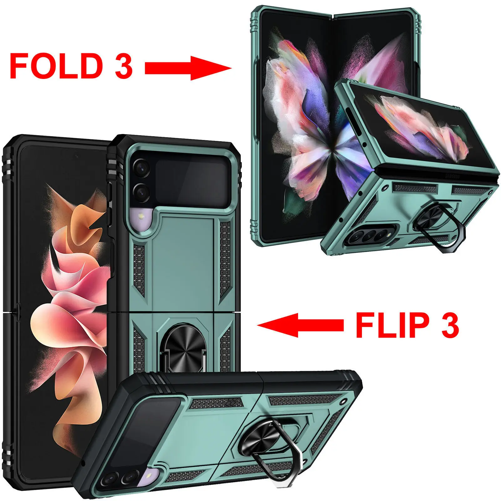 Per Samsung Galaxy Z Flip 3 Fold 4 Custodia Antiurto Ring Armor Kickstand Cover Protection Custodia Ultrasottile