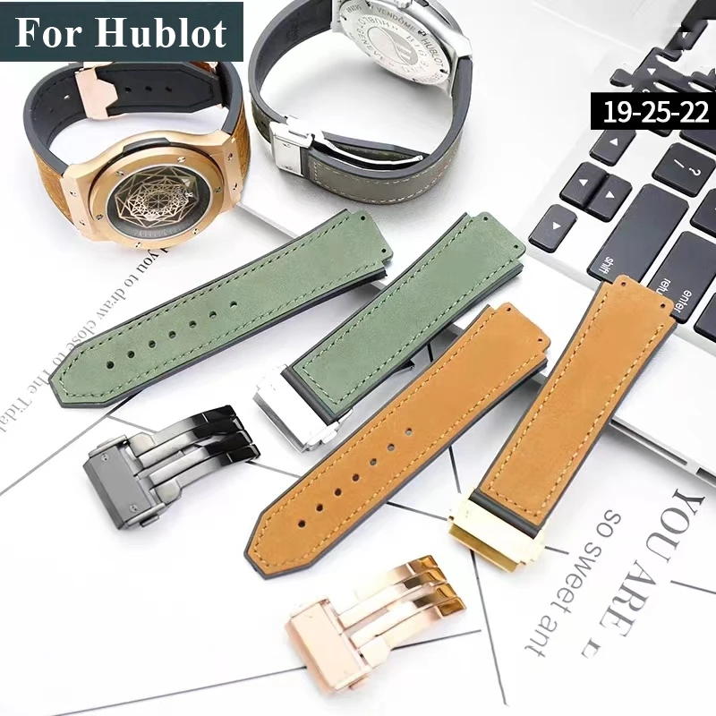 

25 x 19mm Rubber Leather Watch band for Hublot Big Band Conwhide Silicone Strap Replacement Men bracelet Accessories with Logo