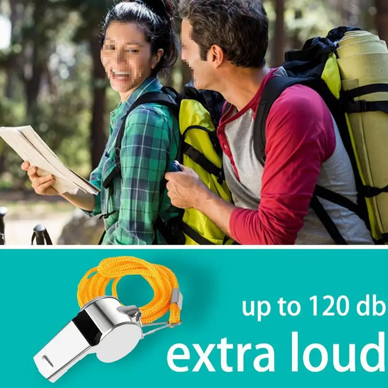 Metal Whistle with Rope Professional Soccer Referee Extra Loud Whistle for Football Basketball Sports Training Outdoor Survival