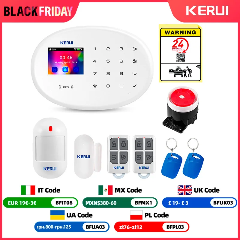 KERUI Tuya Smart WIFI GSM Alarm System Works With Alexa Home Security Wireless 433Mhz Burglar Alarm Door Window Sensor Detector