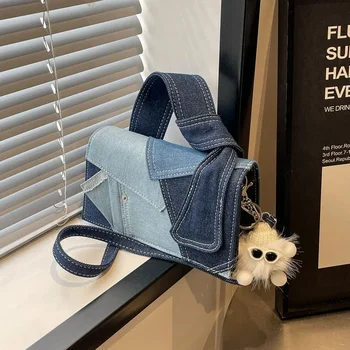 New Fashion Color Block Denim Square Shoulder Bag2025High Quality Buckle Personalized Unique Design Women's Bag Bolsos de señora