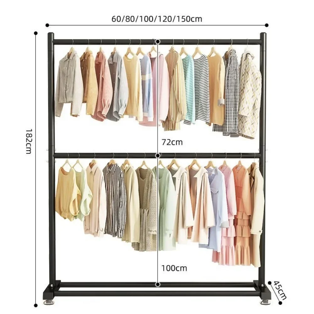 Clothes Rack Simple Living Room Wardrobe With Wheels Floor Hanger Double Layers Movable Household Furniture Rolling Coat Hanger