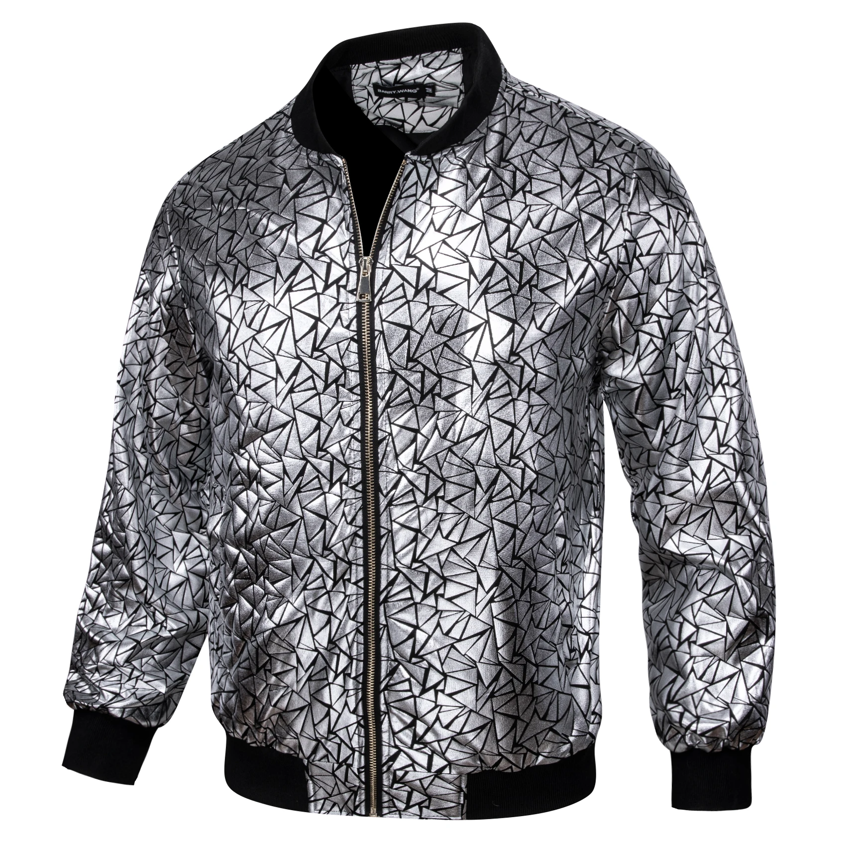 Barry Wang Silk Jackets for Men Long Sleeve Gold Silver Blue Green Black Purple Red Streetwear Zip Up Coats Windbreaker Blazer