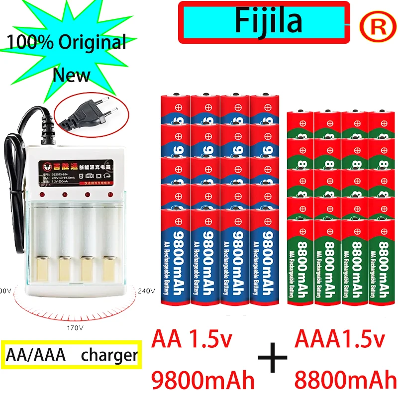 

NEW 1.5V Rechargeable Battery, AAA 8800mah + AA 9800mah, Alkaline Technology, Suitable for Remote Control, Toys/computers, Etc