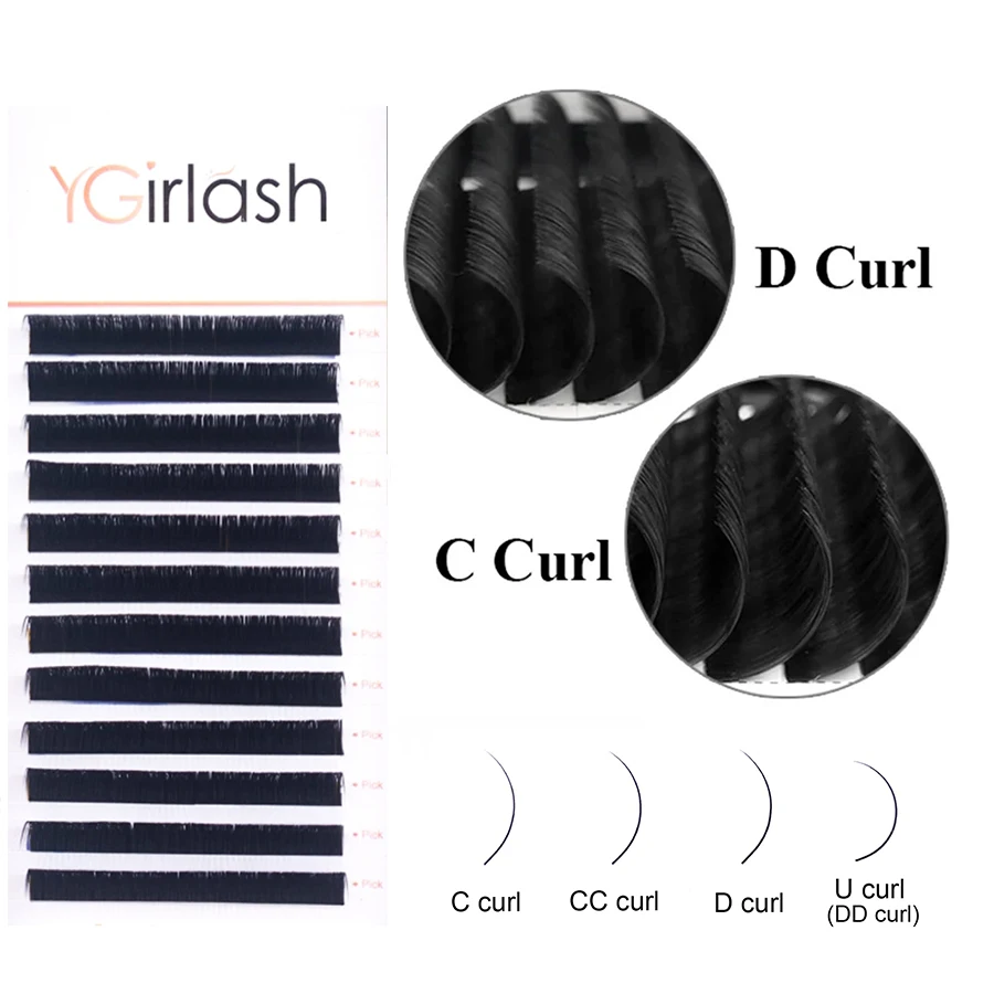 YGirlash 10 Boxen/Packung 12 Linien C CC D U Curl Mattschwarz Klassische Seidenwimpern Individuelles Volumen Nerzwimpernverlängerung