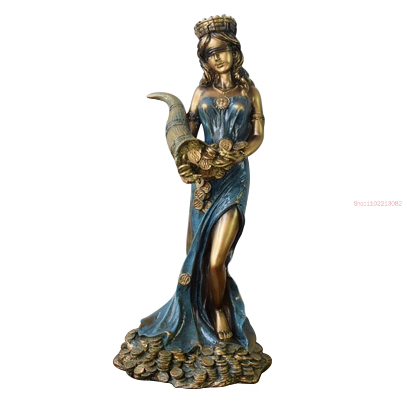 

Blindfolded Fortuna Statue Ancient Greek Roman Goddess of Fortune Vintage Blue Luck Sculpture Luck Decorations for Home