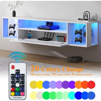 Floating TV Stand Wall Mounted with Lights,LED TV Stand Floating Entertainment Center with Storage for Bedroom Living Room 2