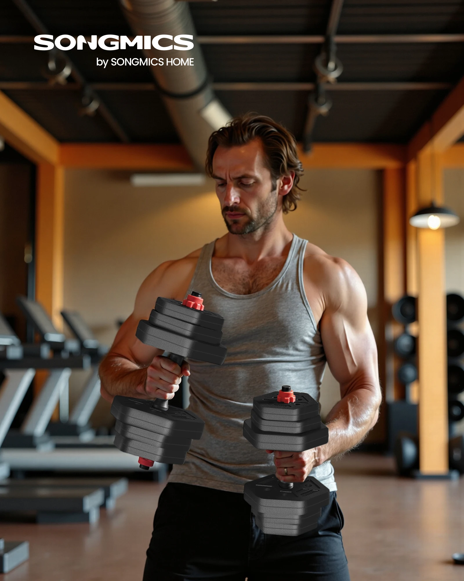 SONGMICS Hantelset, Hanteln mit Verbindungsstange, Hexagon, Kurzhantelset, für Workout, Fitnesstraining, Gewichtheben