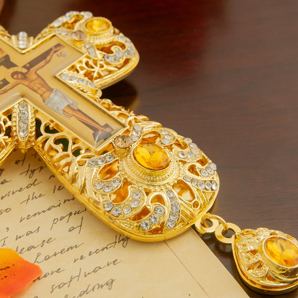 HTISOK Halskette mit orthodoxem Kreuz-Anhänger, orthodoxes Kreuz, religiöses Jesus-Kruzifix, Geschenk für Priester, Churche, Hochzeit, Beerdigung – Detail 6