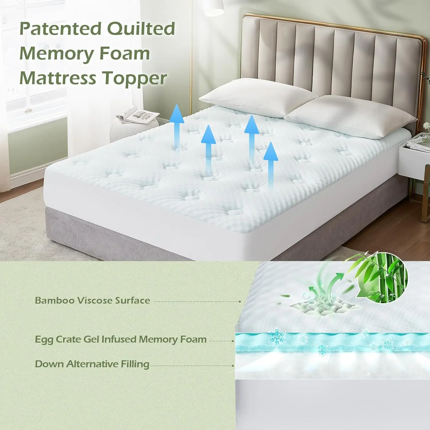 RV Short Queen Mattress Topper Viscose Derived from Bamboo, Camping Memory Foam Pillow Top Mattress Topper, Breathable Mattress - Image 2