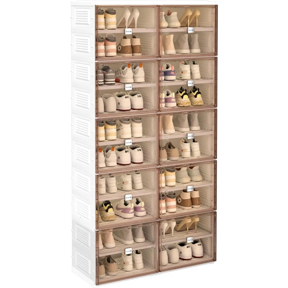 

BINSIO Collapsible Shoe Rack Closet Organizers and Storage, Stackable Sneaker Storage, Portable Folding Shoe Cabinet, Large