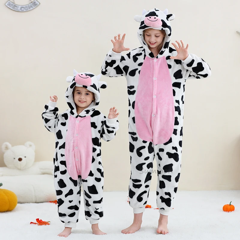 Kigurumi Cow Onesie Kids Unicorn Pajamas For Children Animal Cartoon Blanket Sleepers Baby Costume Winter Boy Girl Jumspuit
