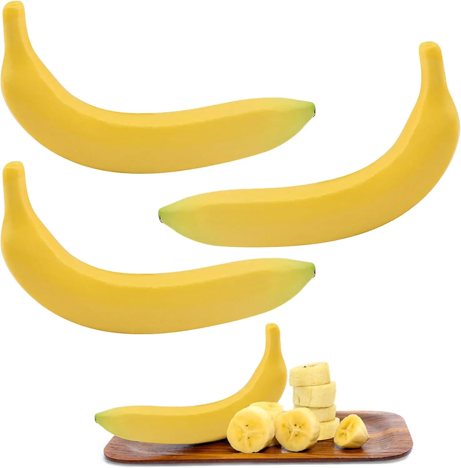 Artificial Fruits and Vegetables 4 Pcs Artificial Yellow Bananas Lifelike Fake Fruit Faux Fruit Props House Kitchen Decoration Photography Decoration