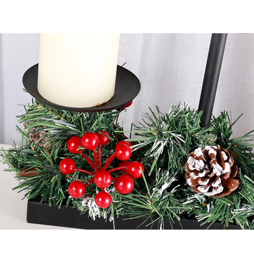 Christmas Candle Holders Artificial Berries Pinecones Steal Base Artificial Centerpiece For Desktop Coffee Table (2.2x9x18.2cm)