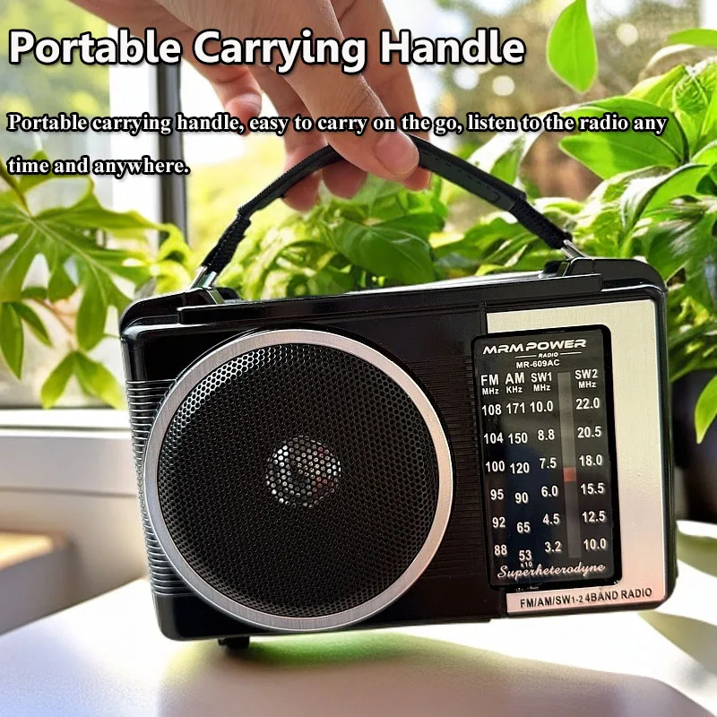 Portable Full Band Radio Retro FM AM SW1-2 Radios with Loudspeaker Retractable Antenna Support Battery/AC Powered Stable Signal