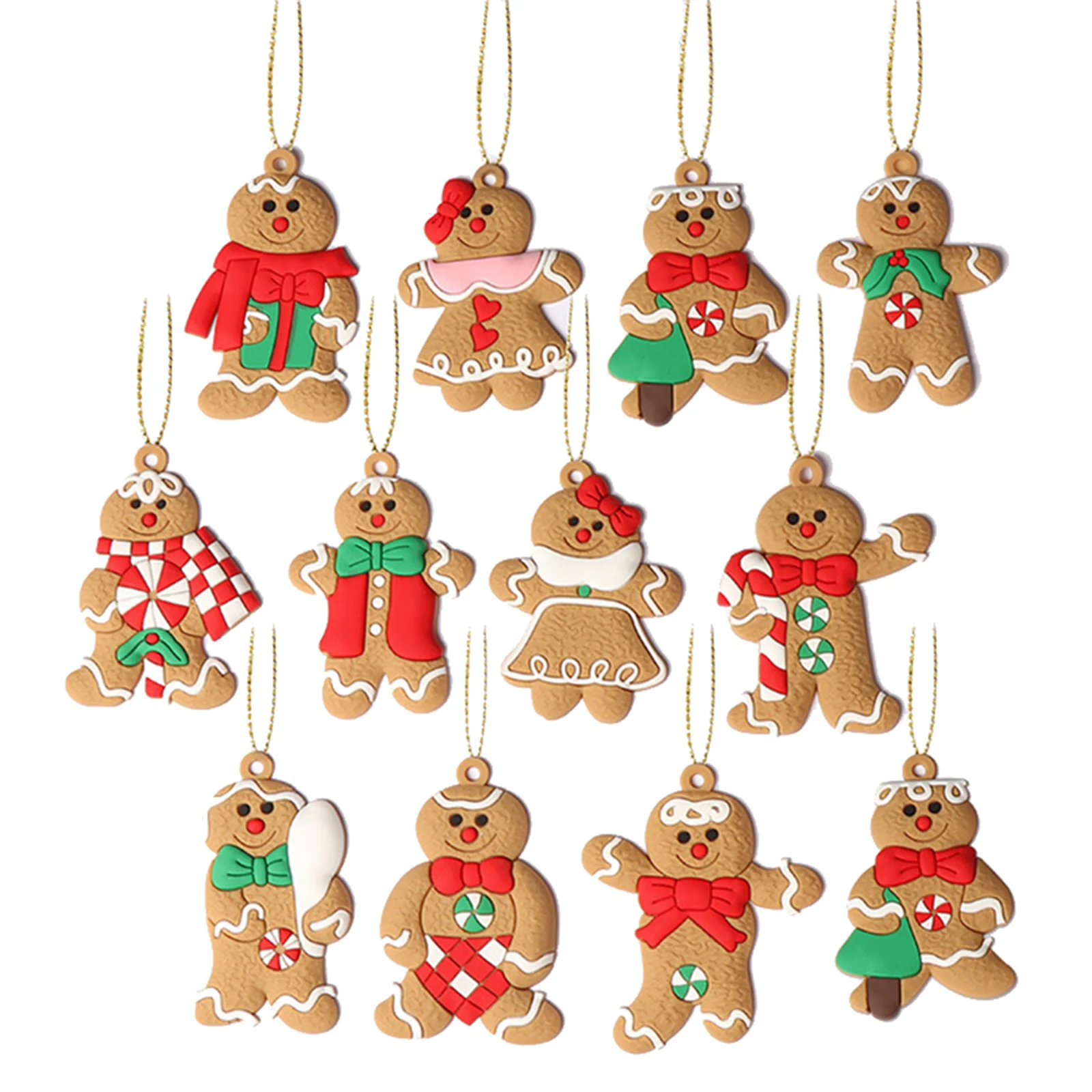 Gingerbread Man Ornaments 12Pcs For Christmas Tree Decorations Hanging Charms Figurine Holiday Pendant Decoration