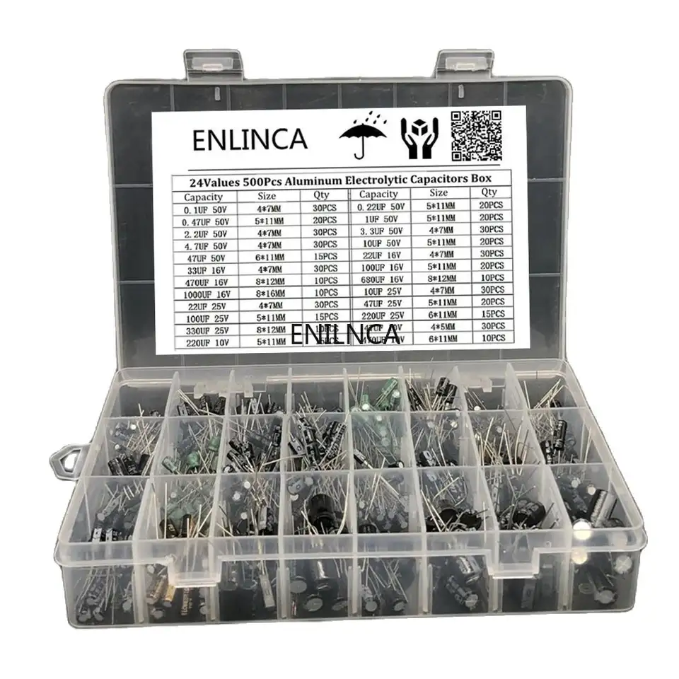 510Pcs/lot 0.1UF-1000UF 24Values Aluminum Electrolytic Capacitors 16-50V mix Electrolytic capacitor Assorted kit and storage box image 2