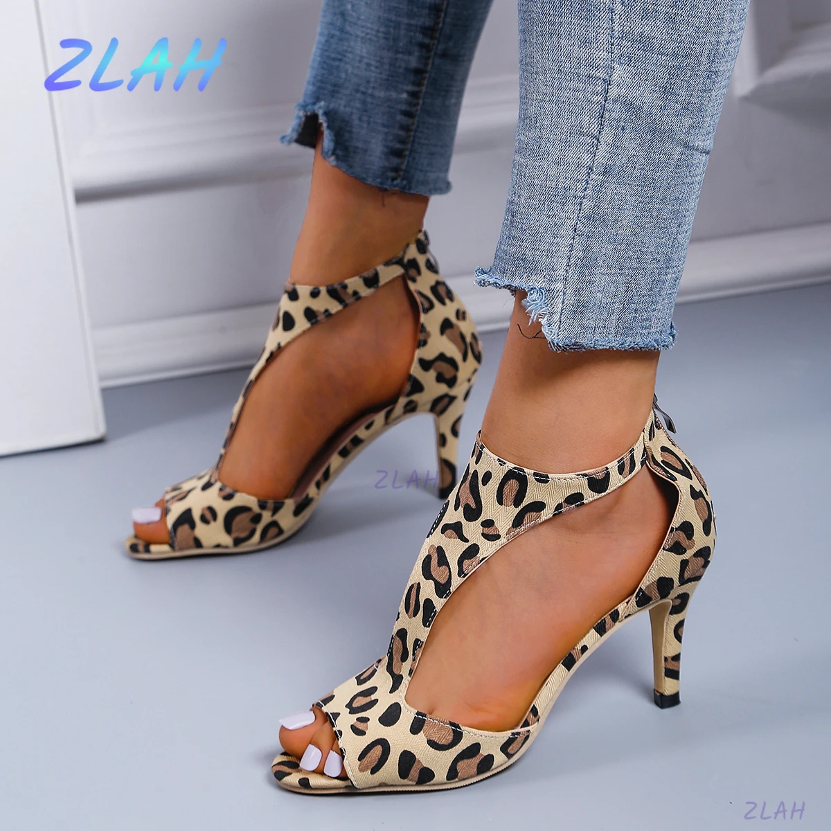 leopard high heel sandals