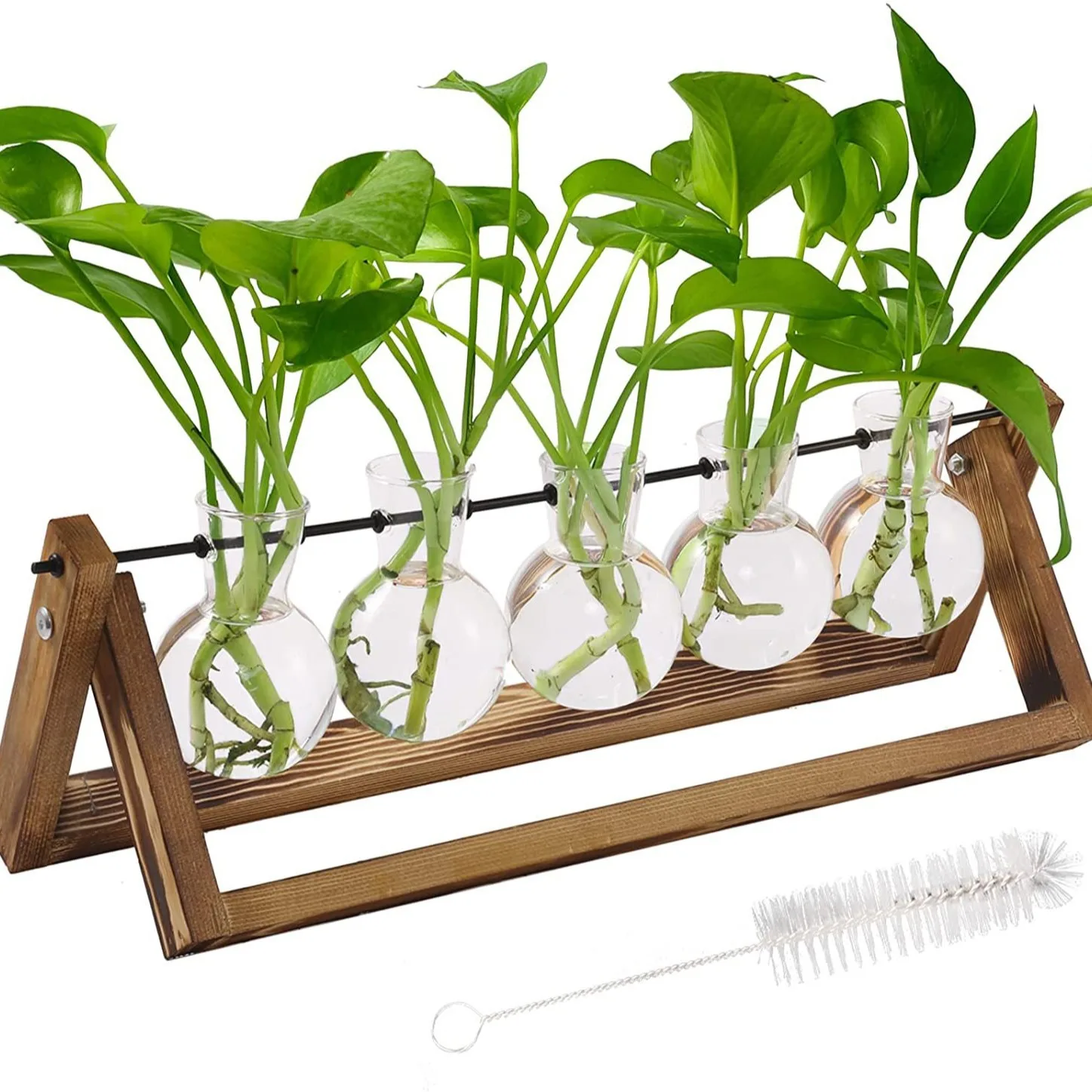 مزهرية خشبية مكونة من 5 فم، منظم زهور نباتات مائية منزلية، وعاء زهور فجل أخضر، زينة مكتبية لسطح المكتب