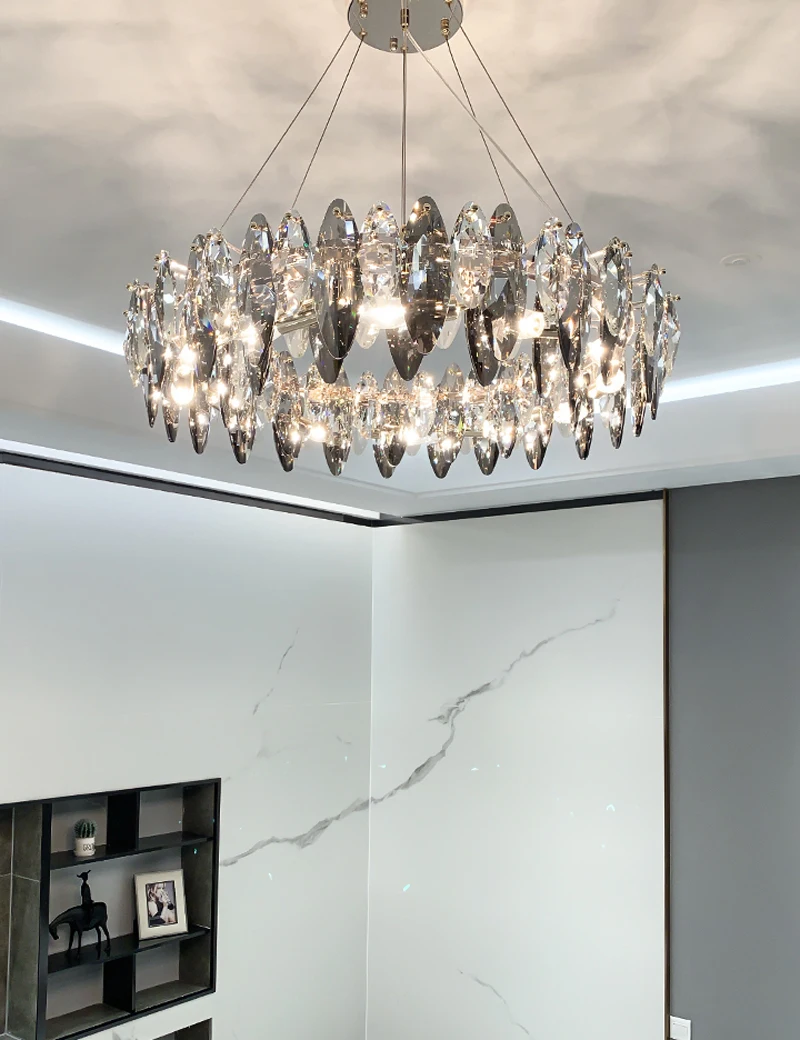 

Round Crystal Chandelier Light Luxury Dining Room Crystal Hanging Light Fixtures Living Room Restaurant Cafe Drop Hanging Lamps