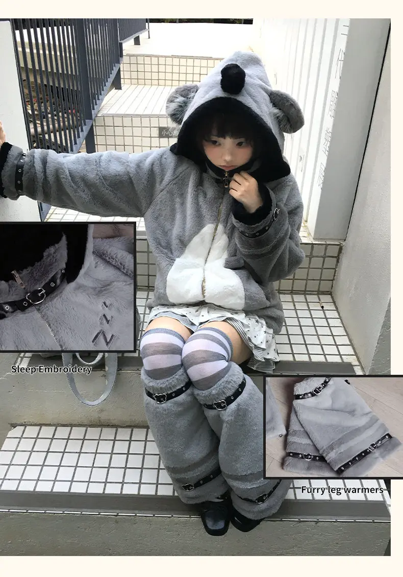 Women's Plush Hooded Embroidered Coat Set