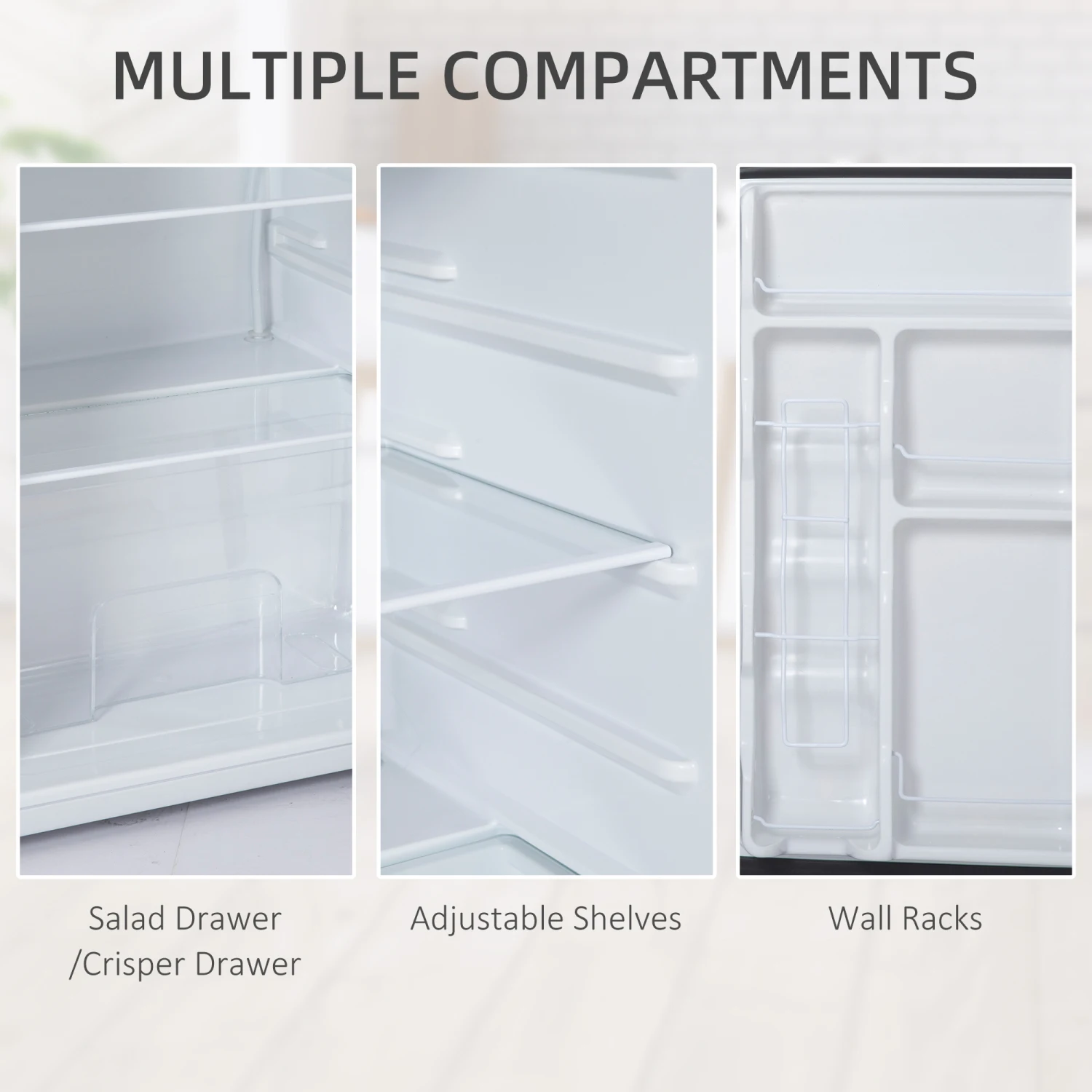HOMCOM 3.2 Cu.Ft Mini Fridge with Freezer, Single Door Compact Refrigerator with Adjustable Thermostat, Shelf and Reversible Doo 3