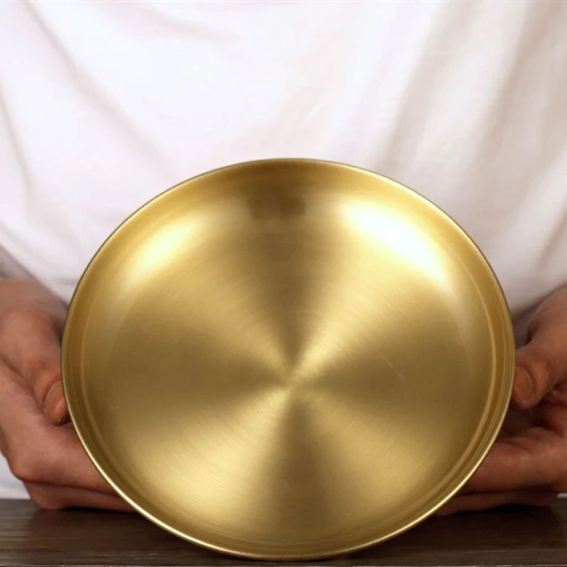 Buddhism Polishing Copper Bowl Tribute Fruit Dish Auspicious 17.5 CM Plate Tibetan Eatables Tray Altars Desktop Home Decorative 5