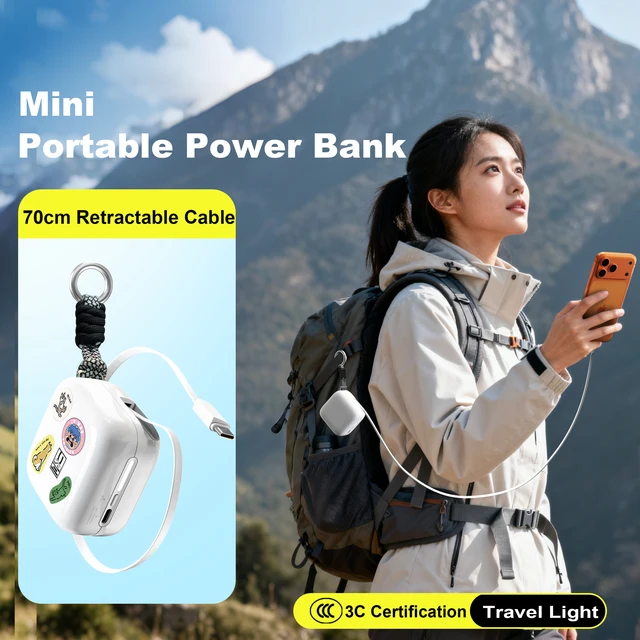 40W Fast Charging Protable 10000mAh PowerBank Gallium Nitride With 70cm Retractable Type-C Cable for iPhone 17 16 Xiaomi Huawei