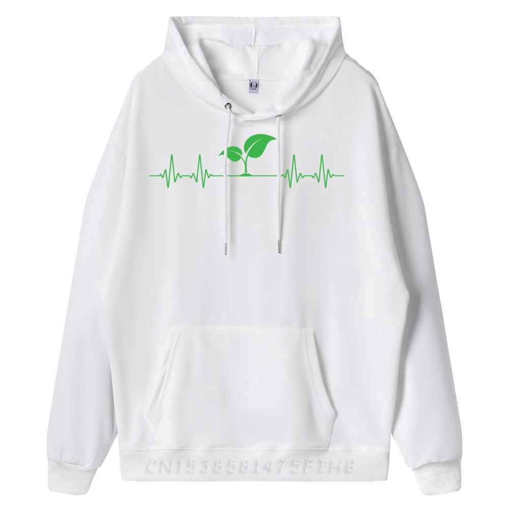 Classic Vegan Green Plant Heartbeat Vegetarian Hoodies Funny Lovers Day long Sleeve O-Neck Sweatshirt Woman Funny Hoodies Vegan Green Plant Heartbeat Vegetarian Plan Based Diet white