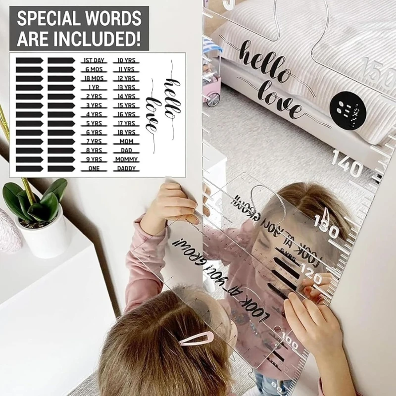 Shatterproof Acrylic Puzzle Growth Chart Mirror for Kids Room Wall Decors and Milestones Recording Height Measuring Y5GA