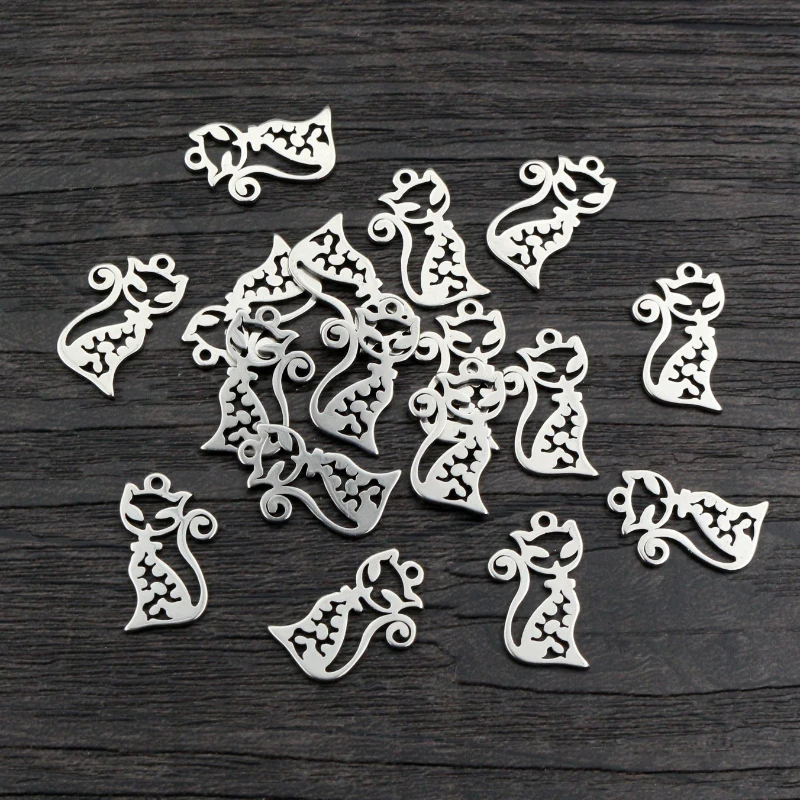 30pcs Keine Verblassen 316 Edelstahl 15x9mm Katze Charms Anhänger für DIY Halskette Armband Handwerk Schmuck, die Entdeckungen