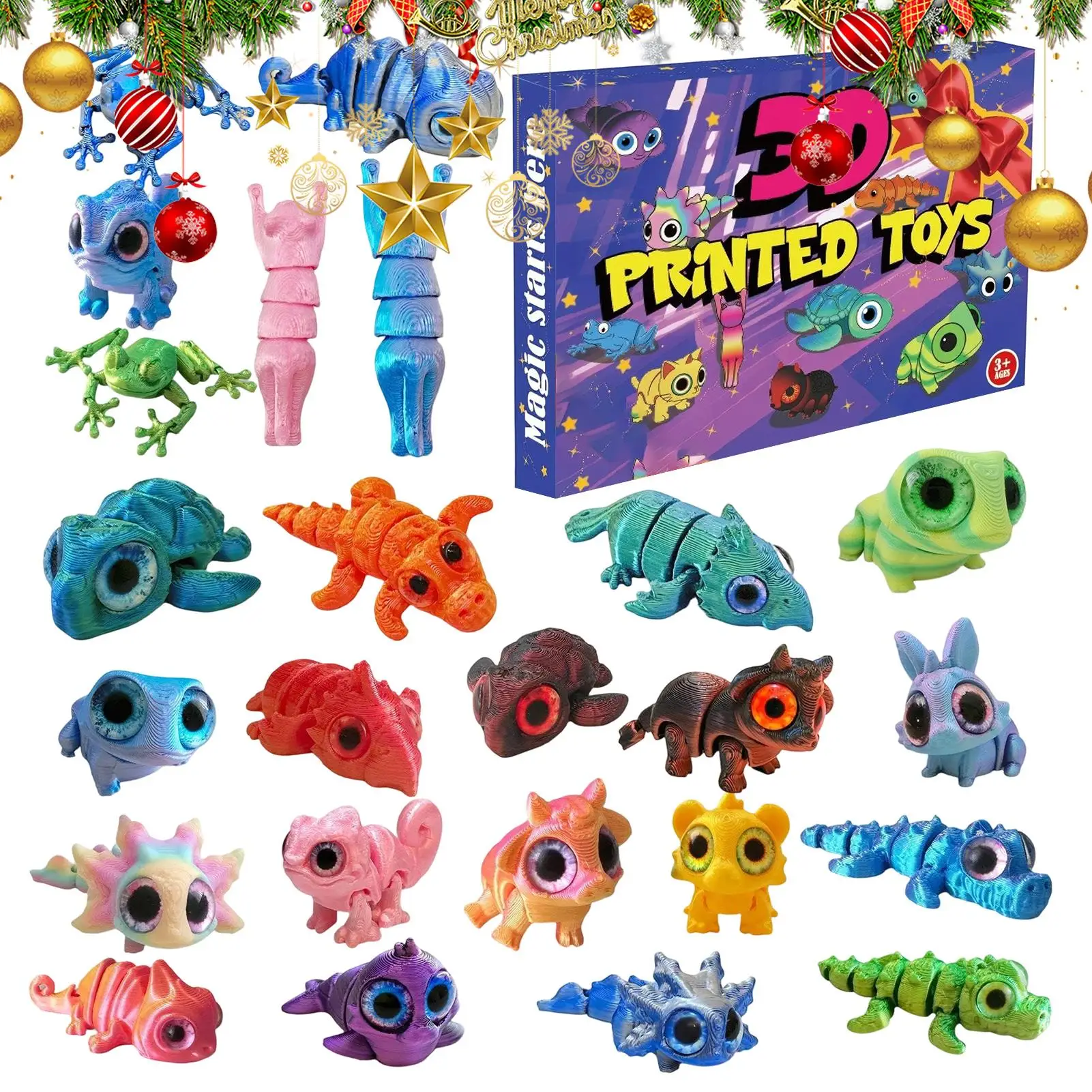 Countdown To Christmas Calendar 3D Printed Cute Flexible Articulated Animals 24 Day Christmas Countdown Calendar For Kids Gifts