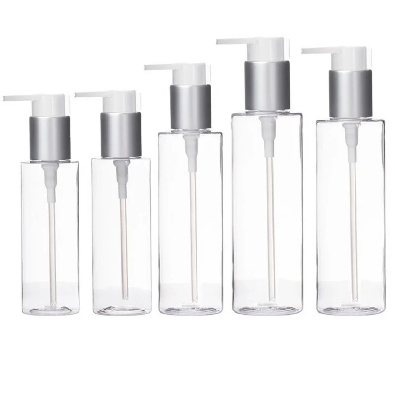 

Plastic Clear Portable Bottle White Lotion Press Pump Bring Card Buckle 100ml 120ml 150ml 200ml 250ml 20Pcs Refillable Container