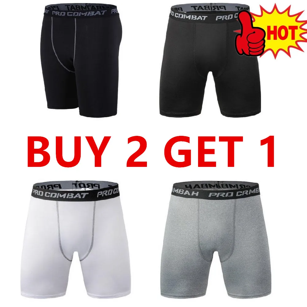 Male Fitness Quick-Drying Tight Shorts 3Pcs Elastic Compression Leggings Training Pants Men Running Shorts Black Gray Plus Size