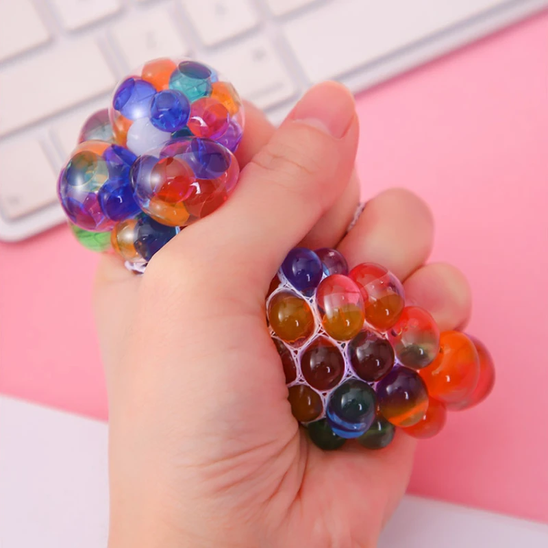 Anti-Stress Grape Ball Rainbow Squeeze Grape Toys Colorful Mesh Ball Soft Elastic Anxiety Relief Fidget Decompression Toy fidget toy sensory fidget toy anti stress toy finger sensory toy