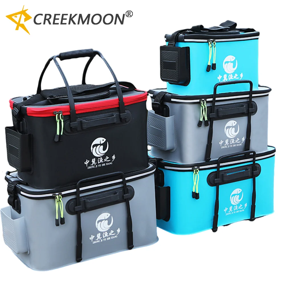 Fishing Bucket 30/40/50cm Tackle Bag with Side Pocket Folding Live Fish Box Outdoor Waterproof Camping Hiking Water Storage Bags