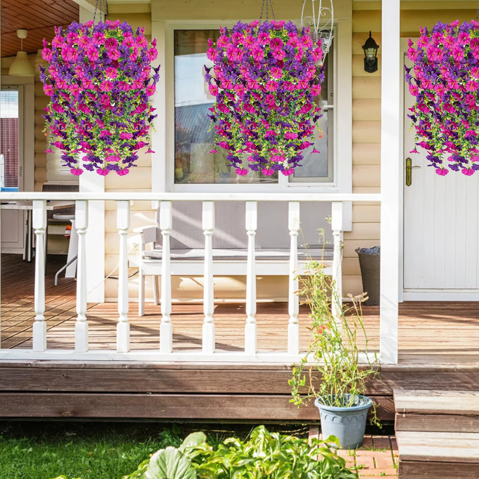 2Pcs Artificial Morning Glory Hanging Flowers Fake Flower Outdoor Home Garden Wall Hanging Artificial Plants Wedding Party Decor