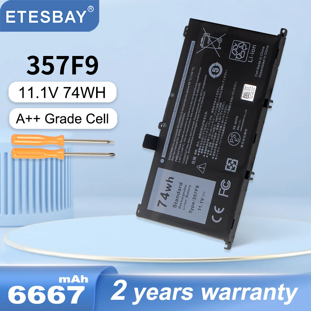 Etesbay 357f9 0gfj6 Bateria do Portátil para Dell Inspiron 15 7559 7000 7557 7567 7566 5576 5577 P57f P65f Ins15pd1548b 11.4v 74wh