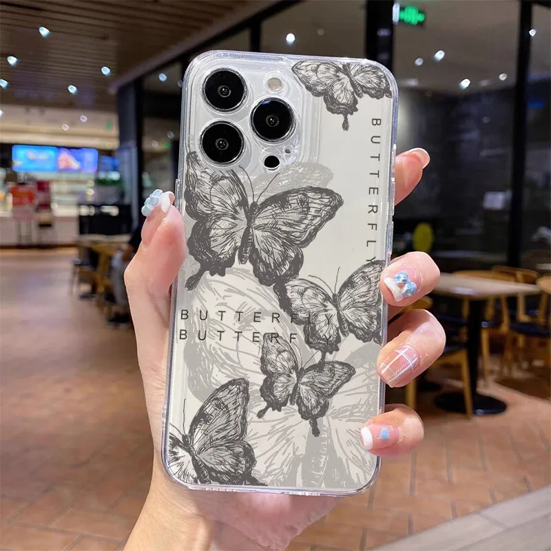 Clear Retro Butterfly TPU Phone Case Cover