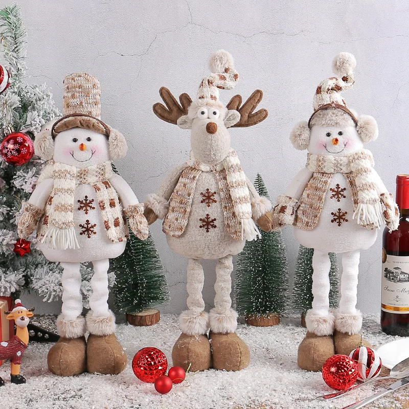 Christmas Snowman Telescopic Doll 2023 New Knitted Elk Doll Window Scene Decoration Noel Merry Christma Gift Happy New Year 2024
