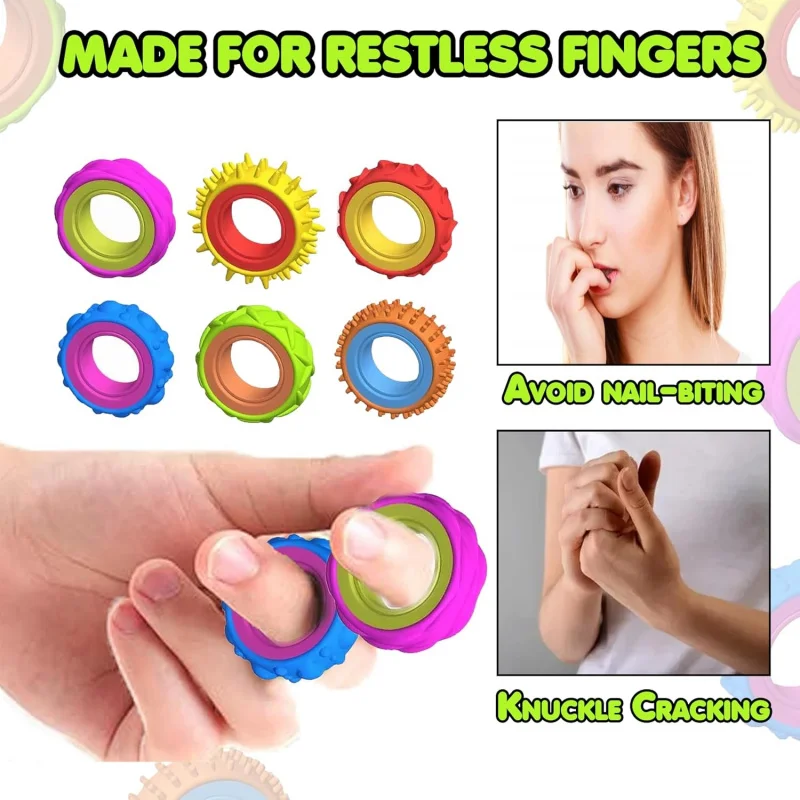 Fidget Sensory Rings for Kids – Textured Calming Finger Spinners – Soothing Toys for Anxiety and Stress Relief