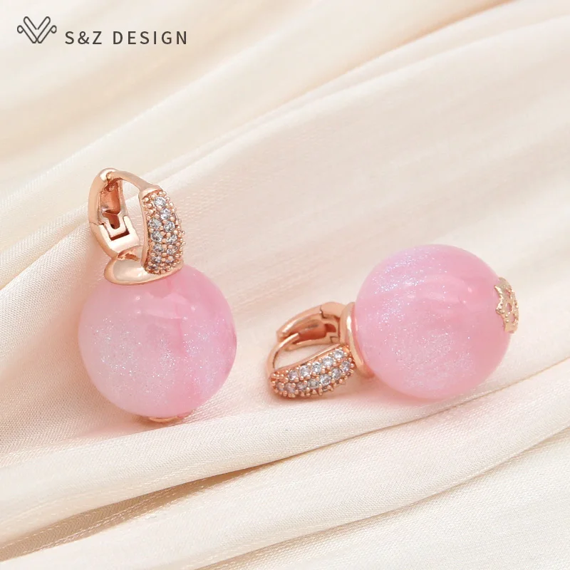 S&Z DESIGN New Fashion Round Colorful Simulated-pearl Bead Drop Earrings For Women Wedding Jewelry Gift Cubic Zirconia Eardrop