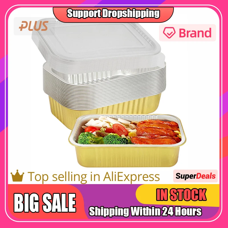 10/20Pcs 1000ml Disposable Aluminum Foil Container Microwave Oil Foil Tin Steamer BBQ Food Tray Bakeware Set with Clear Lid