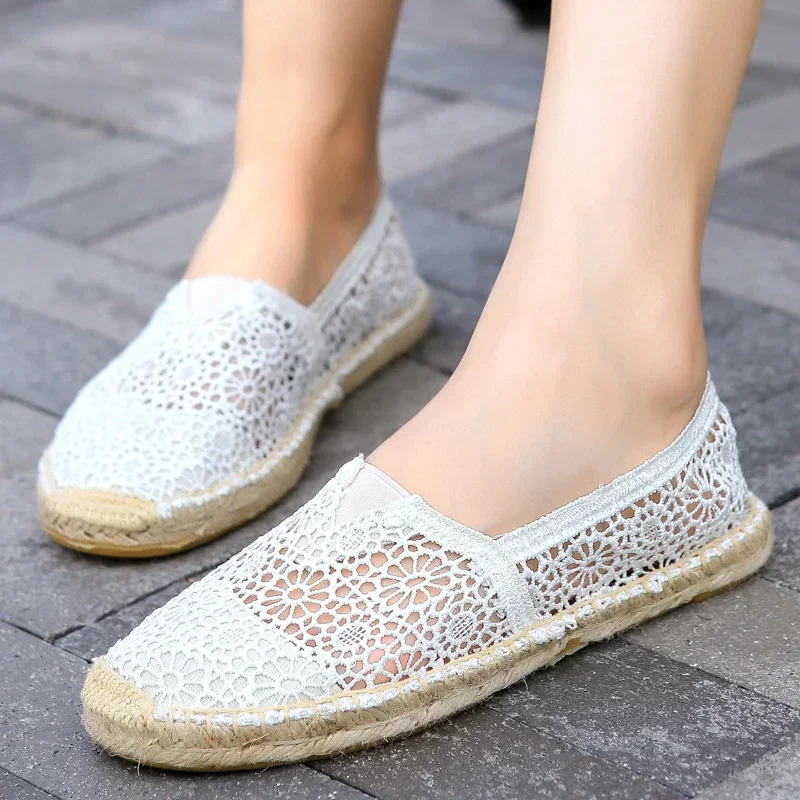 Woman Shoes Summer Espadrilles Hollow Mesh Surface Sneakers New Breathable Fisherman Footwear Men Slip on Loafers Large Size 40 2