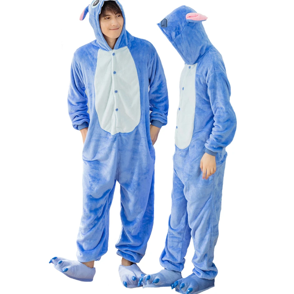 

Halloween Costume Kigurumi Onesie Couple Flannel Sleepwear Unisex Cartoon Animal Pajamas Cosplay Flannel Hooded Pyjama Women Men