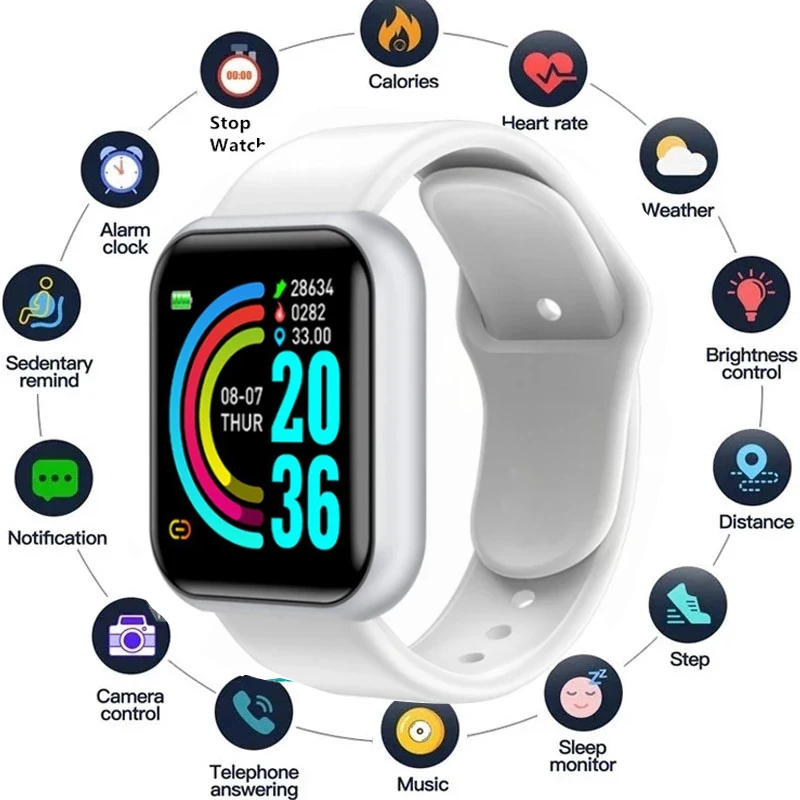 relojes Y68 Smart Watch Women Men's Children's Smartwatch Fitness Watches Bracelet Heart Rate Distance Calories Smartwatch