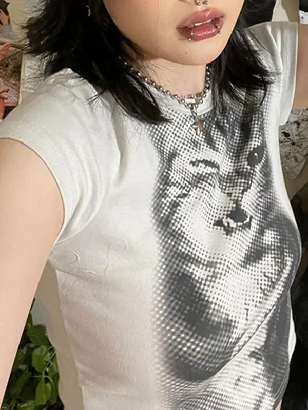 Harajuku Animal Print Crop Basic White